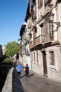 Historic buildings on Carrera del Darro by the Rio Darro river, Granada, Spain, Europe