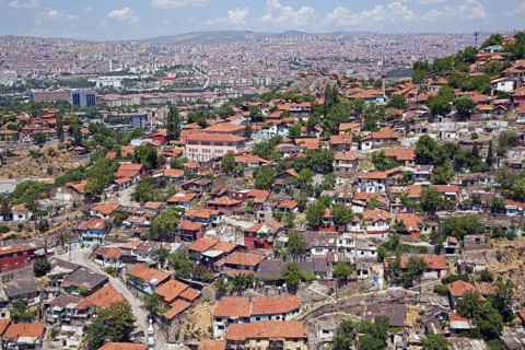 Bird's eye view over Old Ankara, seen from the citadel, Turkey, Asia