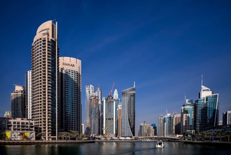 Skyline, Dubai Marina, EMAAR Logo, Dubai, United Arab Emirates, VAR, Asia