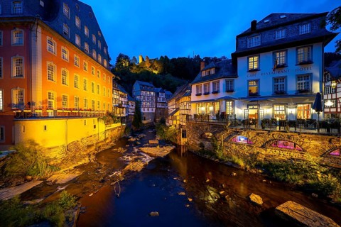 The town of Monschau, in the Eifel, on the river Rur, the Red House, North Rhine-Westphalia,