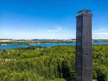 Lake Möhnesee, reservoir in the northern Sauerland, view from the Möhnesee tower, observation tower