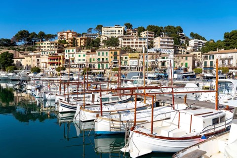 Coastal town of Port de Sóller in the north-west of the island, near Alconàsser, Serra de