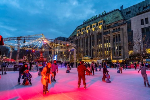 Ice rink Kö on Ice, at the northern end of Königsallee, Christmas market, t in Düsseldorf, North