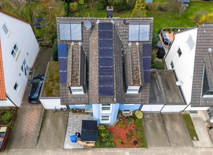 Detached house with various solar modules, in addition to normal standard solar panels, PV tube