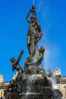 Fountain figure of the goddess Fortuna on the wheel of fortune, Fortuna fountain, Fortunabrunnen,