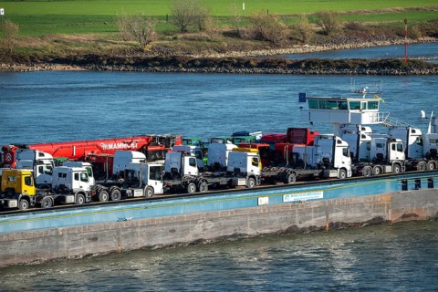 Cargo ship on the Rhine, near Krefeld, specialised freighter for vehicles, Vera/RoRo1 pushed
