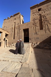 Temple of Isis, Temple of Isis at Philae on the island of Agilkia, two Arabs in front of the Temple