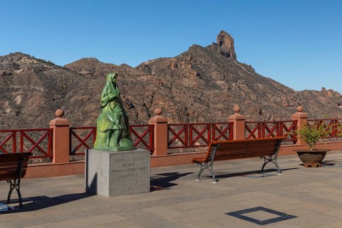 View over Tejeda to Roque Bentayga (1412m), Gran Canaria, Canary Islands, Spain, Tejeda, Gran
