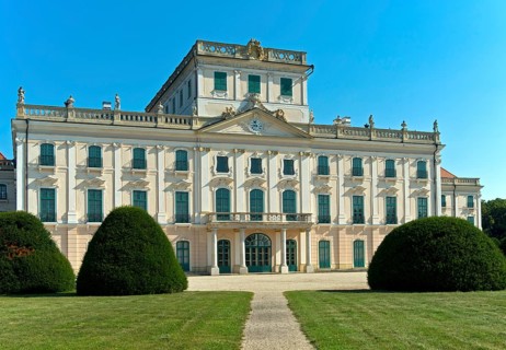 Eszterhazy Palace, also known as Eszterháza Palace or Fertöd Palace, palace view from the French