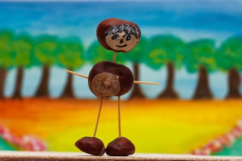 Chestnut figure in front of a painted background, North Rhine-Westphalia, Germany, Europe