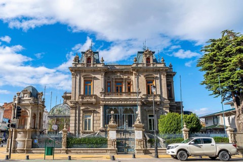 Palacio Sara Braun, historic villa on Muñoz Gameroit square, city of Punta Arenas, Patagonia,