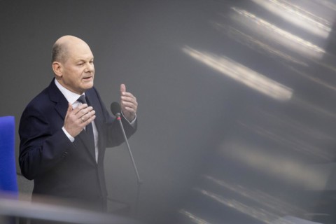 Olaf Scholz (SPD), Federal Chancellor, recorded during a questioning of the Federal Government in