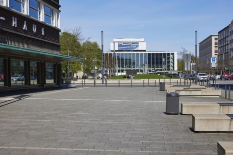 Musiktheater im Revier and Hans-Sachs-Haus town hall on Ebertstraße in Gelsenkirchen, Ruhr