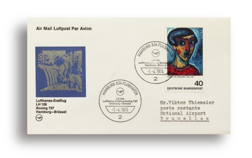 First flight letter, first flight cover, Lufthansa first flight LH108 with Boeing 737 from Hamburg,