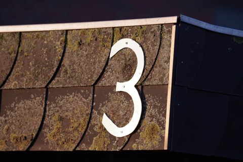 Number, three, number, slate, weathered, facade, house number, metal, The house number three is