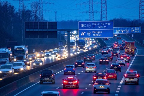 A57 motorway near Kaarst in the Rhine district of Neuss, view in the direction of the Büttgen