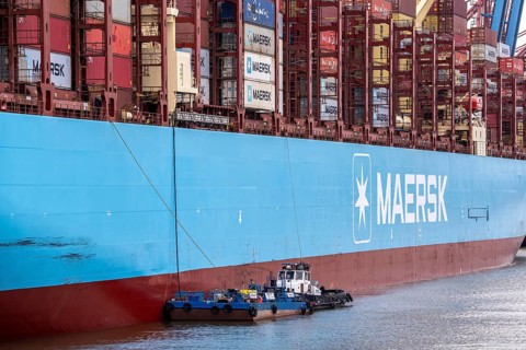 Magleby Maersk container freighter at EUROGATE Container Terminal, Waltershofer Hafen, disposal of