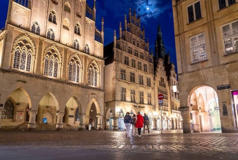 The historic town hall, on Prinzipalmarkt, Gothic building, with the Peace Hall, in Münster, North