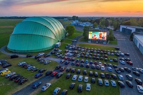 Drive-in cinema at Essen/Mülheim Airport Motor Movies, temporary film screening, at the WDL airship