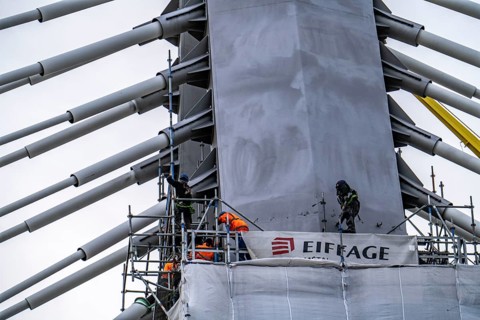New construction of the A1 motorway bridge over the Rhine near Leverkusen, after completion of the
