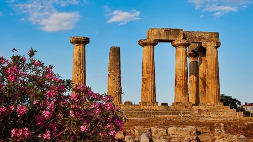 Archaic Temple of Apollo, Doric columns, The remains of an ancient Greek temple surrounded by