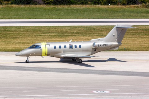 A Pilatus PC-24 Jetfly aircraft with the registration LX-PCF at Split Airport, Croatia, Europe