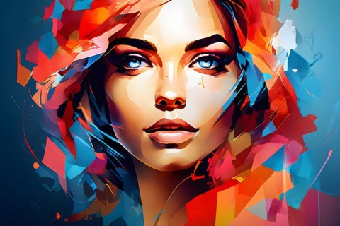 AI generated abstract portrait in vector art foundation watercolor textures with overlapping