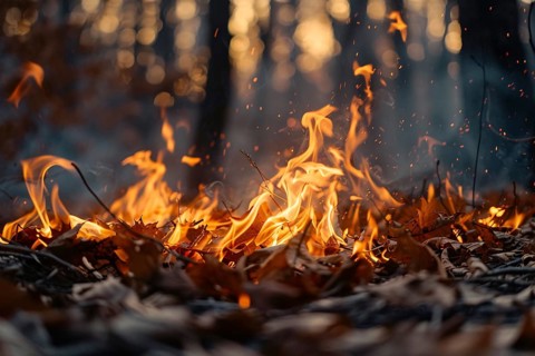 Fire burning in forest, AI generated