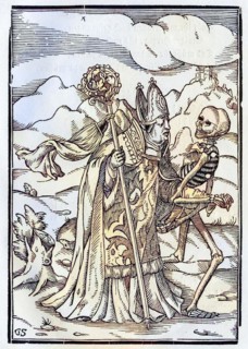 Der Tod kommt zum Bischof Woodcut by Georg Scharffenberg after Hans Holbein the Younger from Der