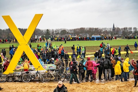 Demonstration against the demolition of the lignite village of Lützerath, from the village of