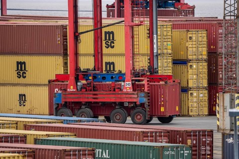 Container terminal in the seaport of Bremerhaven, Eurogate Container Terminal with almost 50