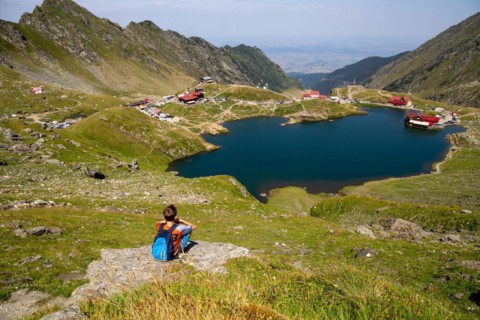 Romania: Lake Balea (Romanian: Balea Lac) from above. The lake is located at the summit of the
