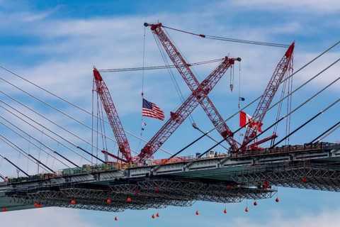 Detroit, Michigan USA -15 June 2024, The last deck section has been put in place on the Gordie Howe
