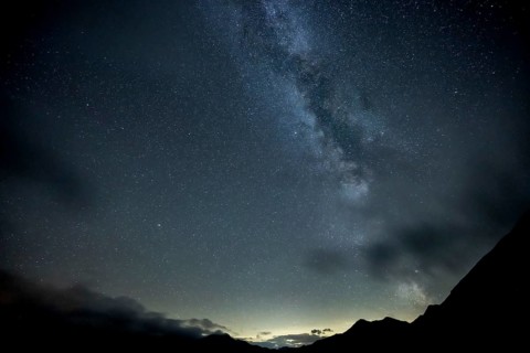 Milky Way and starry sky with Montafon mountains, Tschagguns, Rätikon, Montafon, Vorarlberg,
