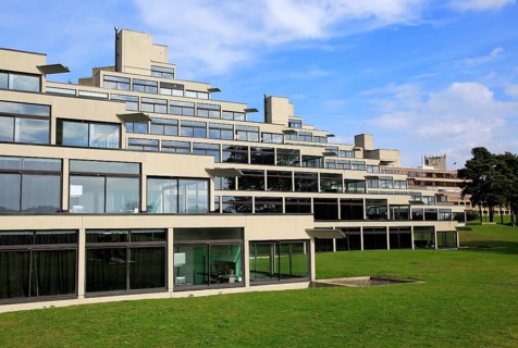 Student accommodation buildings known as Ziggurats, campus of University of East Anglia, Norwich,