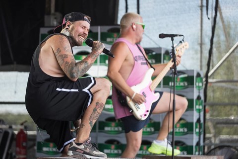 Matthias Engst (singer) and Chris Wendel (bassist) from the band Engst on the beach in front of the