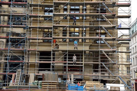 Europe, Germany, Hamburg, City, Construction site, Bleichenfleet, Scaffolding, Europe