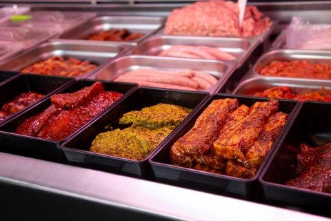 Meat counter in a butcher's shop