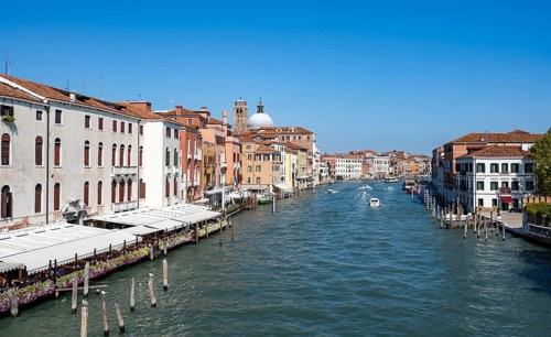 Grand Canal, back dome of the church Chiesa di San Simeon Piccolo, Venice, Veneto, Italy, Europe