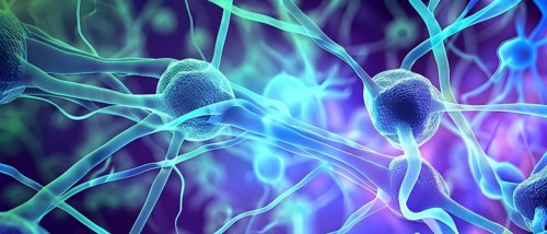 Visualization of neurons firing neurotransmitters in the synaptic gap, AI generated