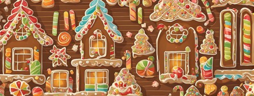 Abstract wallpaper illustration of of gingerbread house decoration, AI generated