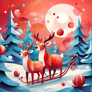 Whimsical abstract scene with stylized reindeer and sleighs to capture the magic of Christmas, AI