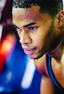 Portrait of sweating man after workout, AI generated
