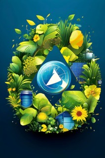 Recycling symbol morphing into growing plants and solar cells to symbolize the transformation of