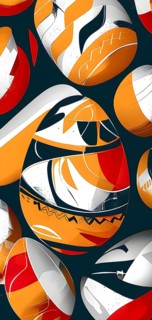 Illustration of an abstract Easter egg design with geometric patterns, bold colors, and a mix of