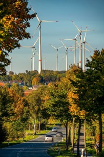 Wind farm near Lichtenau, federal road B68, wind turbines, autumn, North Rhine-Westphalia, Germany,