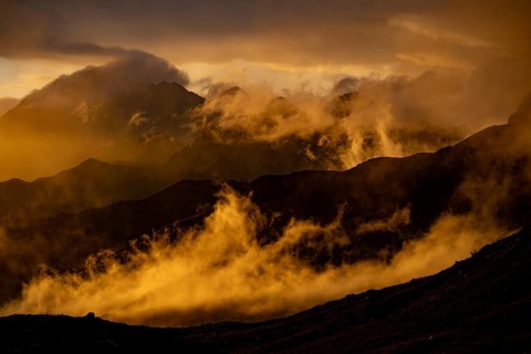 Montafon mountains with dramatic cloudy sky at sunset, Tschagguns, Rätikon, Montafon, Vorarlberg,