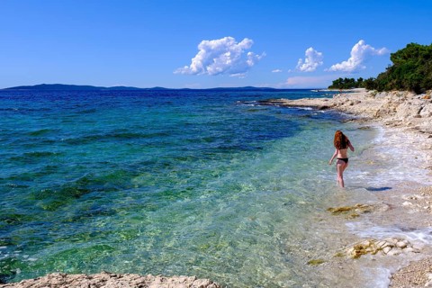 Beach, bay, Plaža Liska Slatina, Mali Losinj, island of Losinj, Kvarner Gulf Bay, Croatia, Europe