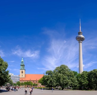 St Mary's Church, with television tower, Rathausstraße, Berlin, Germany, Europe