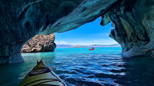 Capillas de Marmol in Lago General Carrera in Patagonia on the Carretera austral, Patagonia, Chile,
